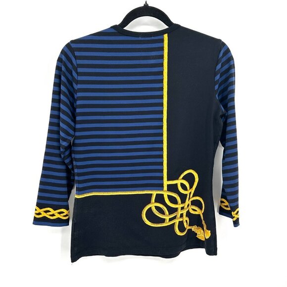 J. MCLAUGHLIN Navy Blue Yellow Nautical Rope Striped Print Long Sleeve Shirt XS - Picture 2 of 5